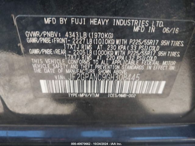 JF2GPANC9GH308445 Subaru Crosstrek 2.0i Limited