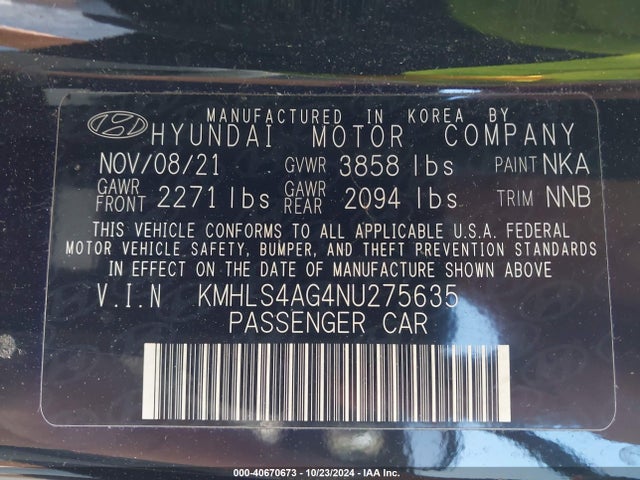 Hyundai ELANTRA SEL 2022 KMHLS4AG4NU275635 Image 9