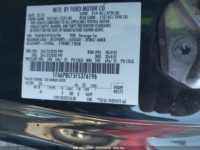 Ford Mustang Gt Premium 2015 1FA6P8CF5F5376196 Image 9