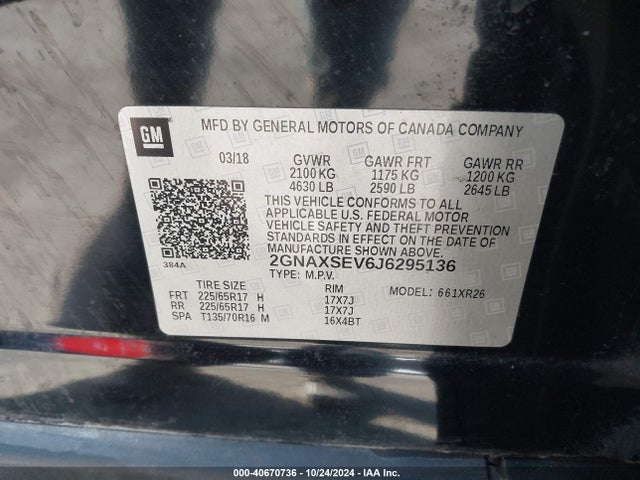 Chevrolet EQUINOX LT 2018 2GNAXSEV6J6295136 Image 9