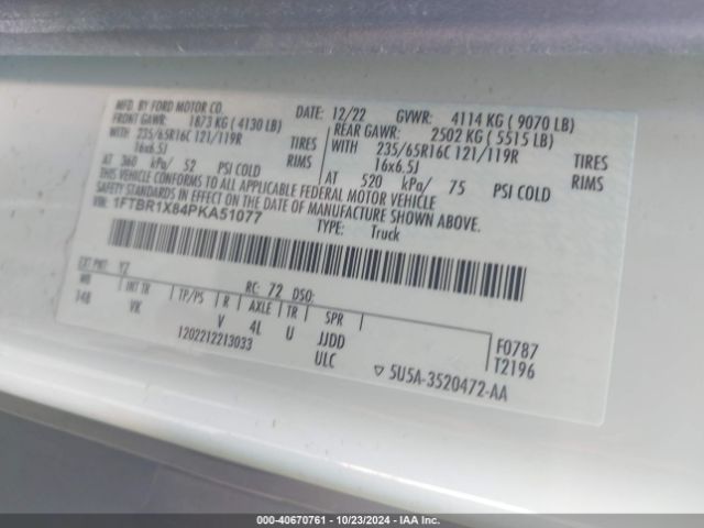 1FTBR1X84PKA51077 Ford Transit-250 Cargo Van