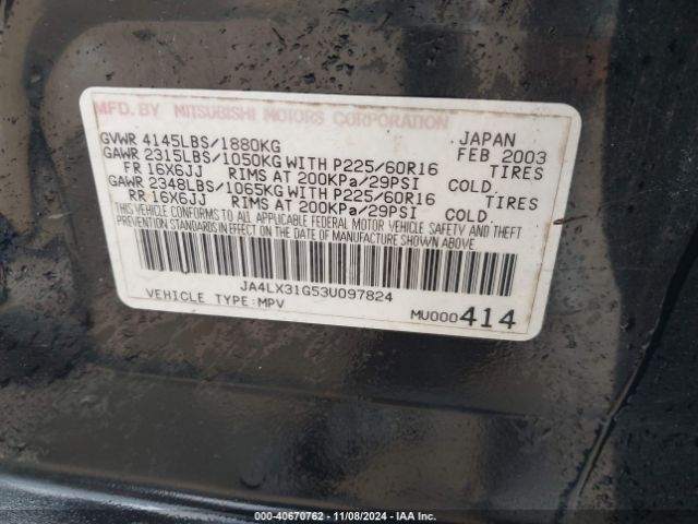 2003 MITSUBISHI OUTLANDER JA4LX31G53U097824 Photo 8