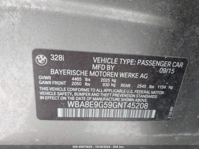 WBA8E9G59GNT45208 BMW 328I