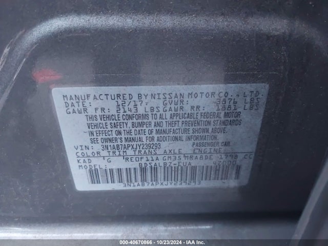 Nissan SENTRA S 2018 3N1AB7APXJY239293 Image 9