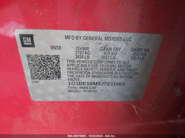 1G1BE5SM9J7231665 Chevrolet Cruze Lt Auto