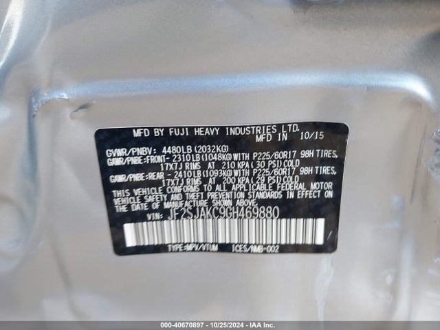 Subaru Forester 2.5i Limited 2016 JF2SJAKC9GH469880 Image 9