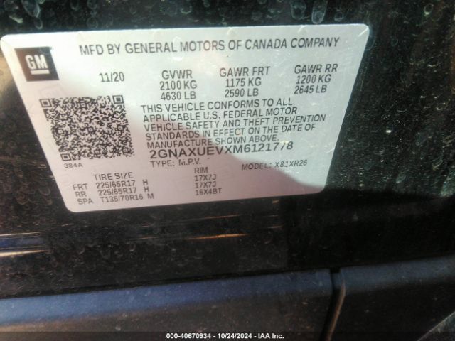 2GNAXUEVXM6121778 Chevrolet Equinox Awd Lt