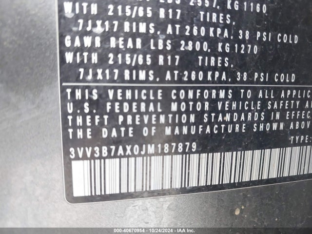 3VV3B7AX0JM187879 Volkswagen Tiguan