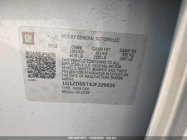 Chevrolet MALIBU LT 2018 1G1ZD5ST4JF229935 Image 9