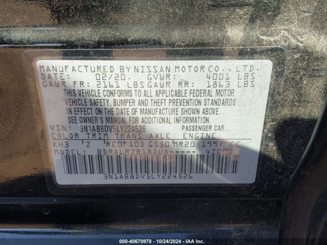 Nissan Sentra Sr Xtronic Cvt 2020 3N1AB8DV5LY224526 Image 9