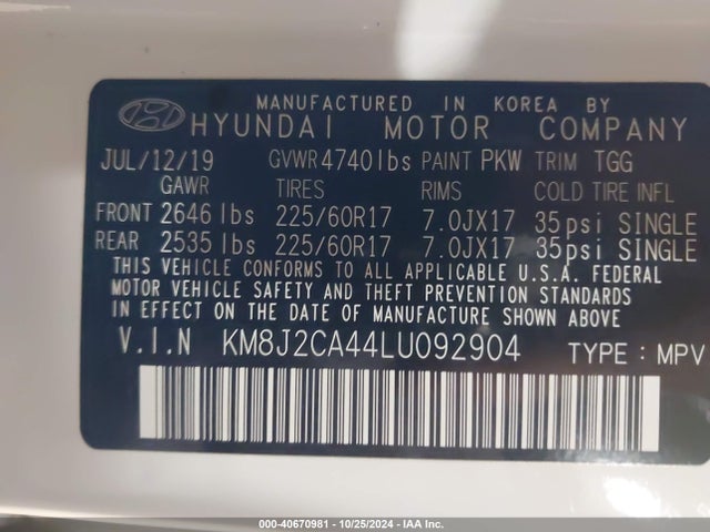 Hyundai TUCSON SE 2020 KM8J2CA44LU092904 Image 9