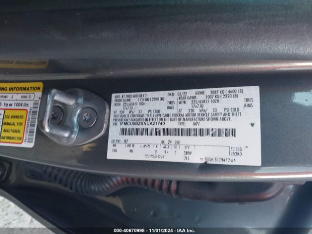 1FMCU0BZXNUA21740 Ford Escape Se Hybrid
