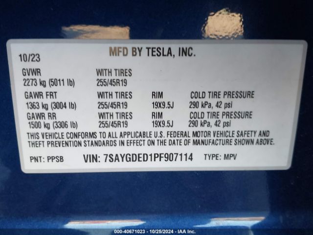 7SAYGDED1PF907114 Tesla Model Y Rwd