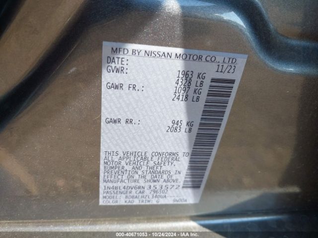 1N4BL4DV6RN353572 Nissan Altima Sv Fwd