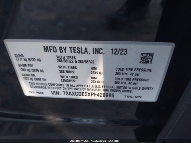 2023 TESLA MODEL X 7SAXCDE5XPF428996 Photo 8