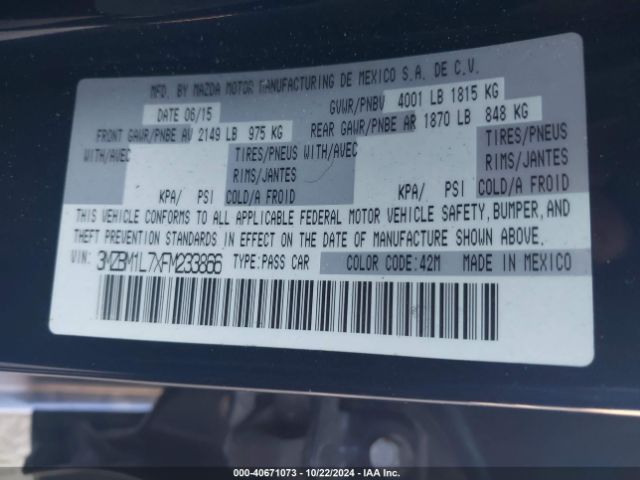 3MZBM1L7XFM233866 Mazda Mazda3 I Touring