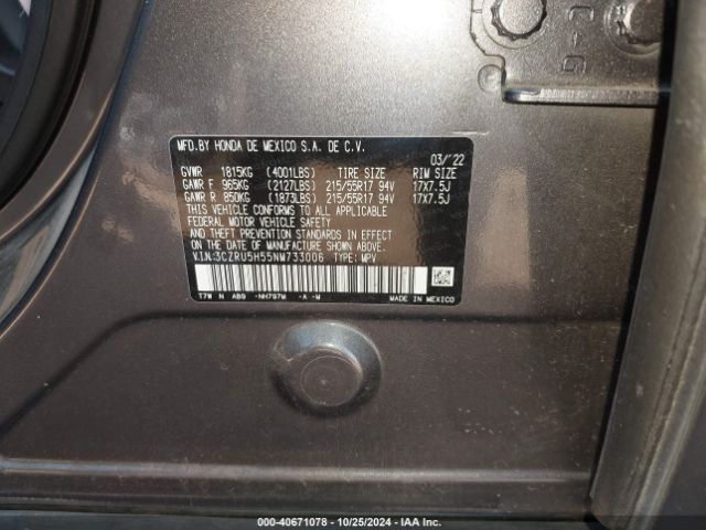 3CZRU5H55NM733006 Honda Hr-v 2wd Ex