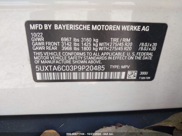 5UXTA6C03P9P20485 BMW X5 Phev Xdrive45e