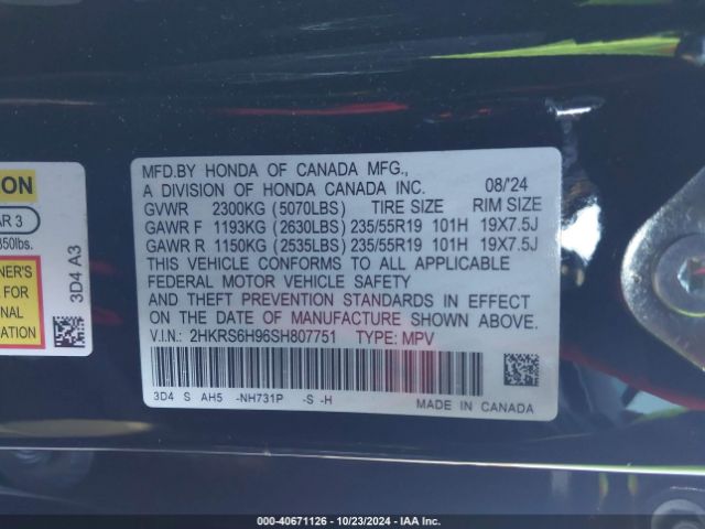 2HKRS6H96SH807751 Honda Cr-v Hybrid Sport Touring