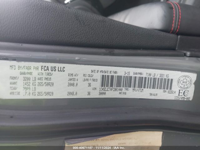 1C4SDJCTXFC801440 Dodge Durango R/t