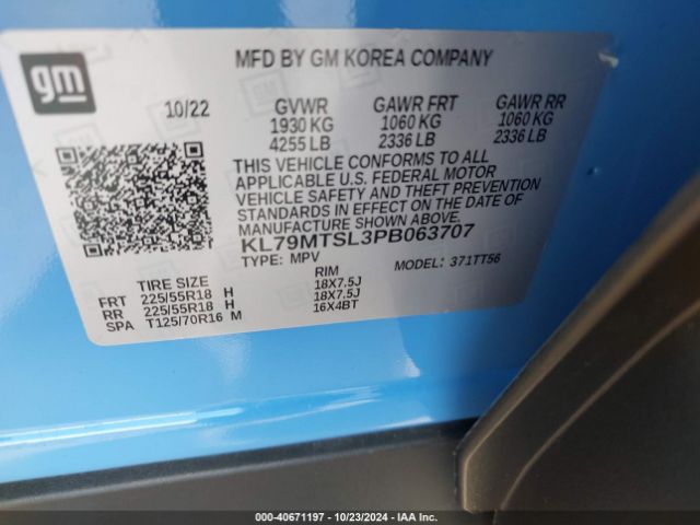 KL79MTSL3PB063707 Chevrolet Trailblazer Fwd Rs