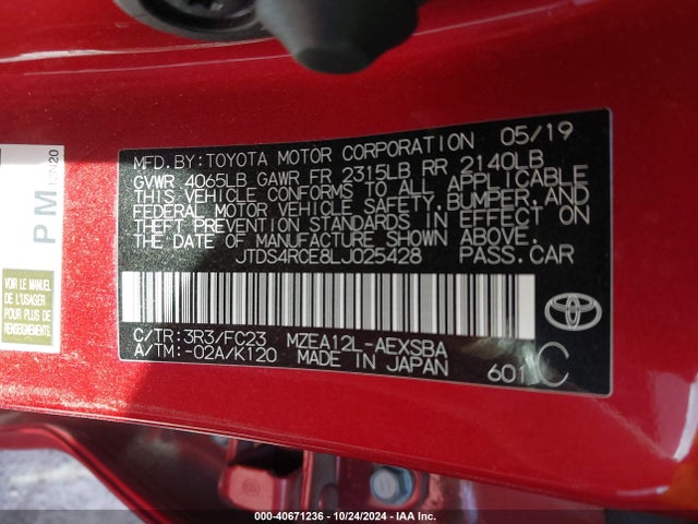 Toyota COROLLA SE 2020 JTDS4RCE8LJ025428 Image 9