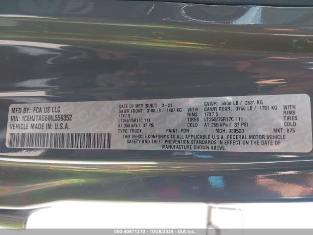 1C6HJTAG6ML559352 Jeep Gladiator Texas Trail 4x4
