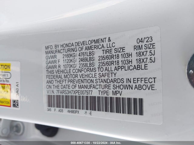 Honda Cr-v Ex-l 2wd 2023 7FARS3H7XPE007977 Image 9