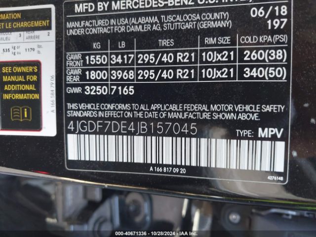 4JGDF7DE4JB157045 Mercedes-Benz Gls 550 4matic