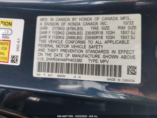 2HKRS4H44PH403380 Honda Cr-v Ex Awd