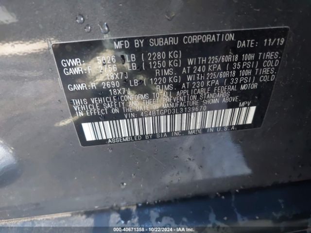 4S4BTGPD3L3139670 Subaru Outback Touring Xt