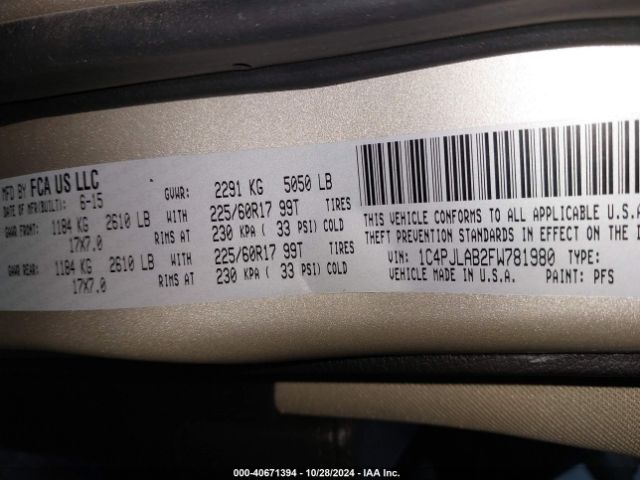 1C4PJLAB2FW781980 Jeep Cherokee Sport