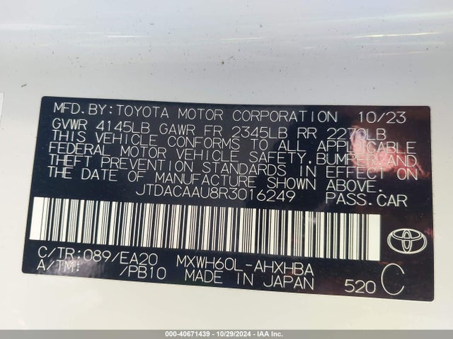 JTDACAAU8R3016249 Toyota Prius Limited