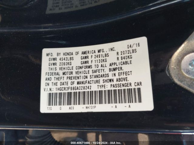 1HGCR3F98GA028242 Honda Accord Touring
