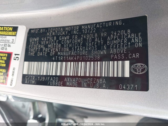 Toyota CAMRY LE 2023 4T1R11AK4PU102538 Image 9