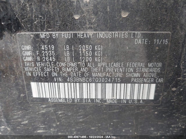 Subaru Legacy 2.5i Premium 2016 4S3BNBC67G3024715 Image 9