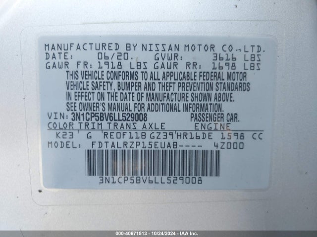 Nissan Kicks S Xtronic Cvt 2020 3N1CP5BV6LL529008 Image 9