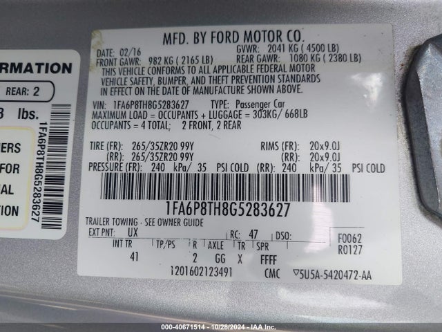 Ford Mustang Ecoboost 2016 1FA6P8TH8G5283627 Image 9