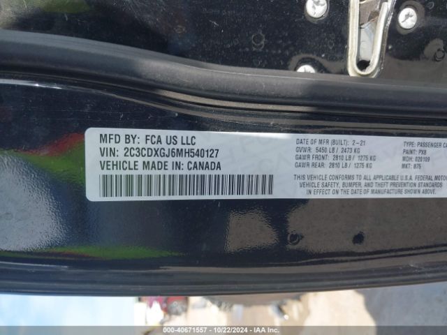 2C3CDXGJ6MH540127 Dodge Charger Scat Pack Rwd