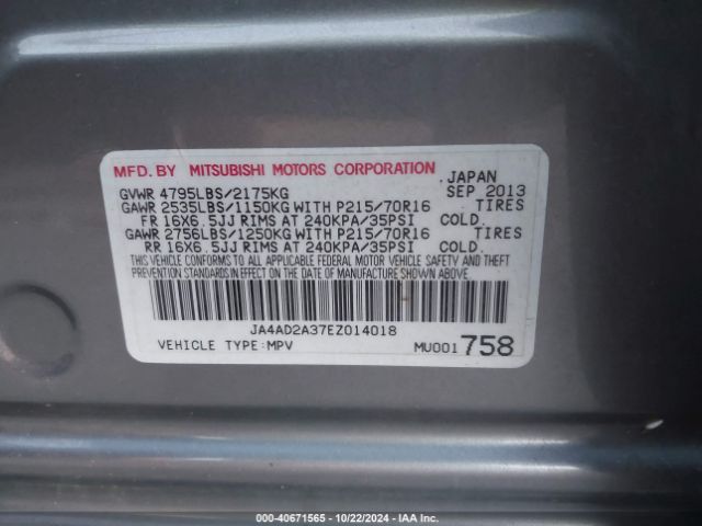 2014 MITSUBISHI OUTLANDER JA4AD2A37EZ014018 Photo 8