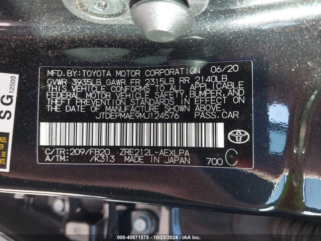 Toyota COROLLA LE 2021 JTDEPMAE9MJ124576 Image 9