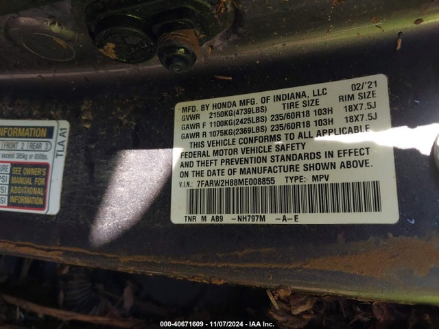 Honda Cr-v Awd Ex-l 2021 7FARW2H88ME008855 Image 9