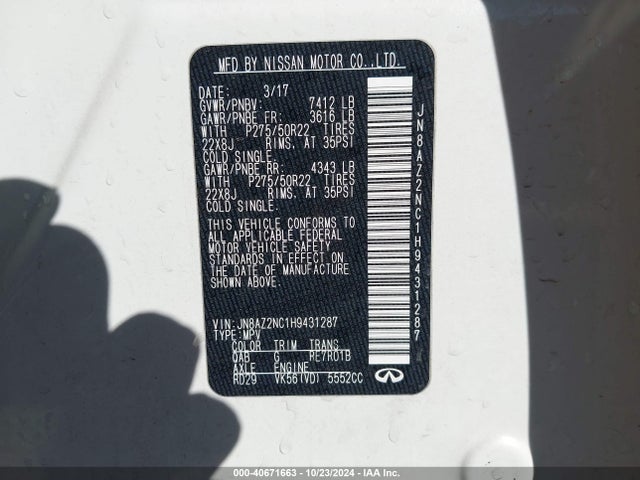 Infiniti QX80 2017 JN8AZ2NC1H9431287 Image 9