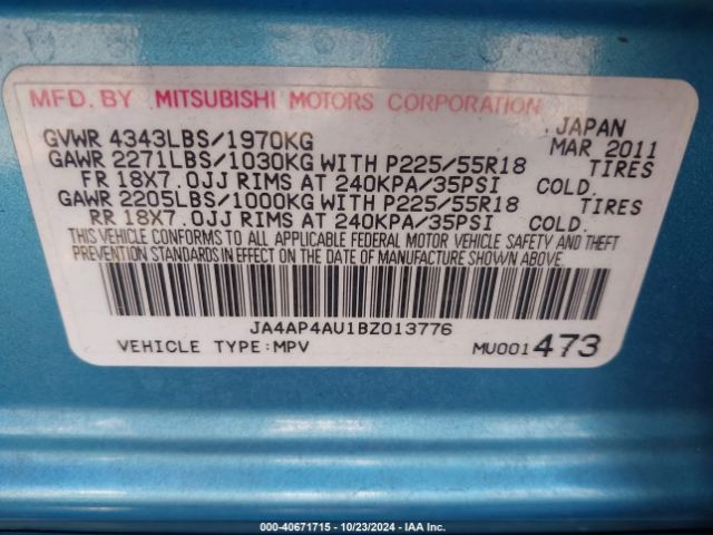 2011 MITSUBISHI OUTLANDER SPORT JA4AP4AU1BZ013776 Photo 8