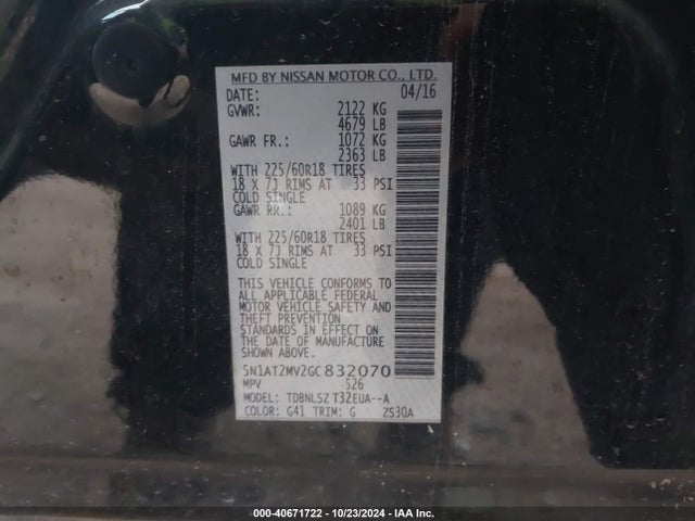 Nissan Rogue Sl 2016 5N1AT2MV2GC832070 Image 9