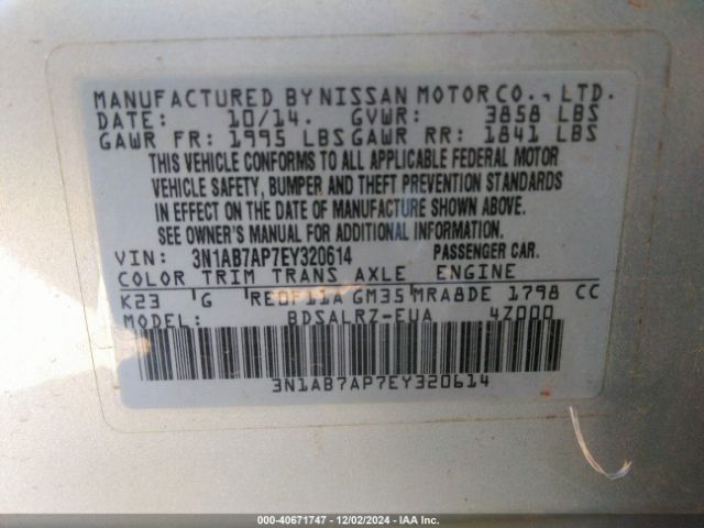 3N1AB7AP7EY320614 Nissan SENTRA SR