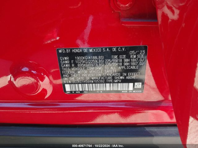 3CZRZ1H56RM705392 Honda Hr-v 2wd Sport/2wd Sport W/o Bsi