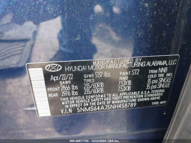 5NMS64AJ5NH458789 Hyundai Santa Fe Xrt