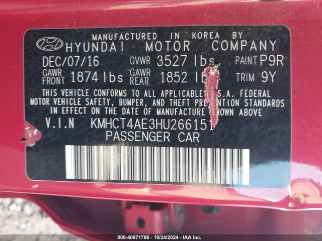 Hyundai ACCENT SE 2017 KMHCT4AE3HU266151 Image 9