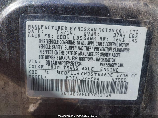 Nissan SENTRA SV 2014 3N1AB7AP0EY251734 Image 9